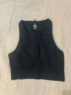 Prana Black Ribbed Scoop Neck Crop Tank